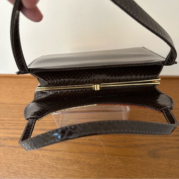 Vintage Air Step Handbag Brown Faux Snakeskin Patchwork Retro 60s 70s MCM - Picture 13 of 14